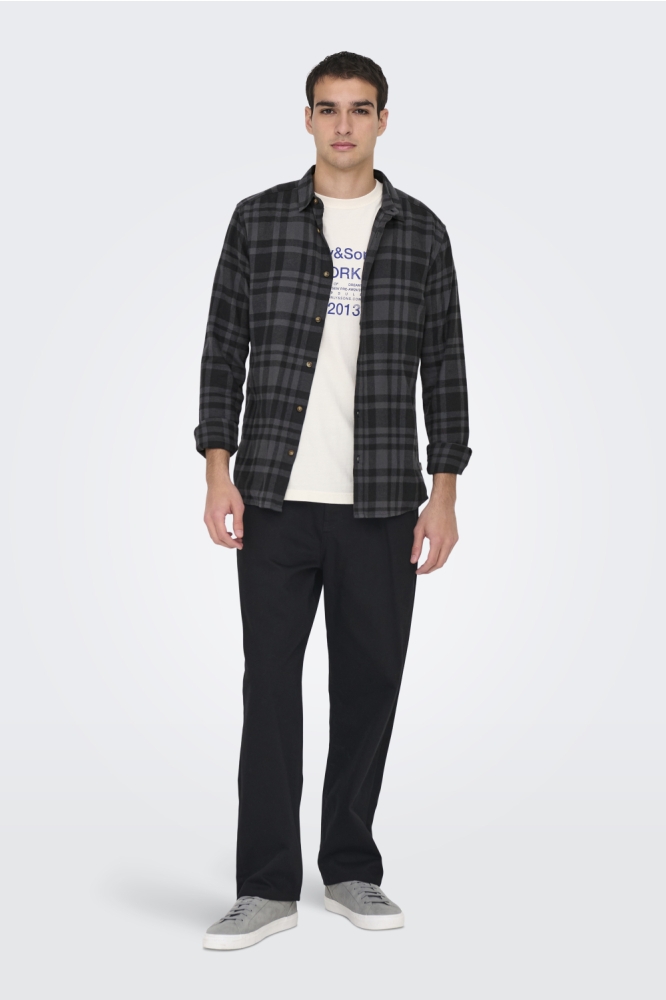 ONSGUDMUND LS CHECKED SHIRT NOOS 22007112 JET BLACK/GRAY PINSTRIPE